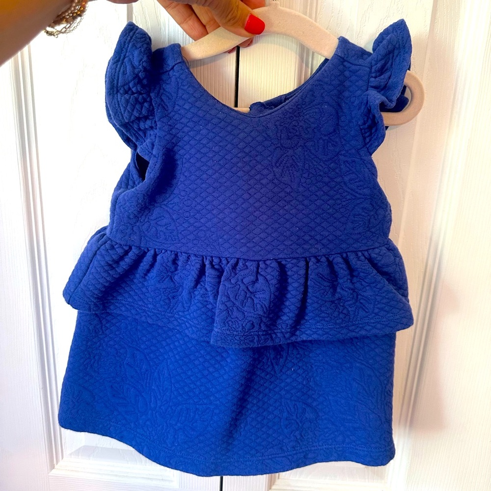 Janie and Jack blue peplum sweatshirt dress with ruffle.